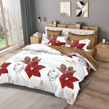 Lenjerie de pat, finet, 6 piese, Floare Rosie