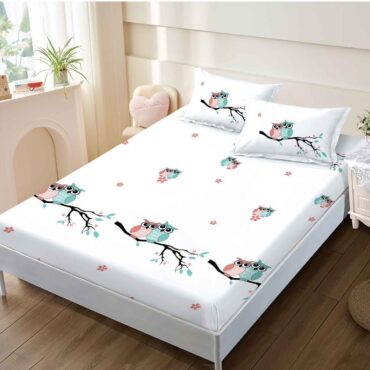 Husa de pat+2 fete de perna finet, Bufnite Colorate