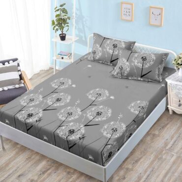 Husa de pat+2 fete de perna finet, Gri cu Papadie