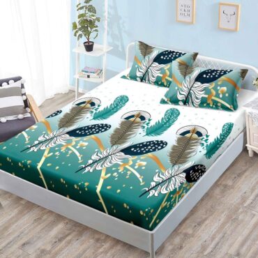 Husa de pat+2 fete de perna finet, Verde cu Pene