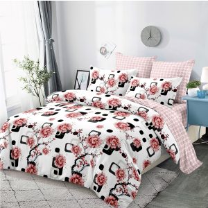 Set 6 piese, Lenjerie de pat Bumbac Finet, Trandafiri Infloriti