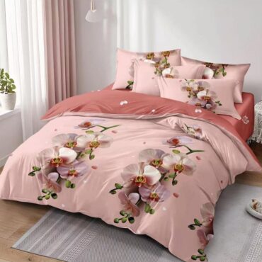 Set 6 piese, Lenjerie de pat Bumbac Finet, Orhidee roz